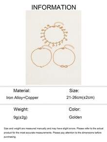 3pcs/Set Fashionable Multi-Layer Gold Heart Tassel Anklet, Charming Women Beach Water Crystal Anklet Suitable For Daily, Party And Beach Holiday Wear. Handmade Chain Length And Bead Quantity Not Fixed - Gold - View 5