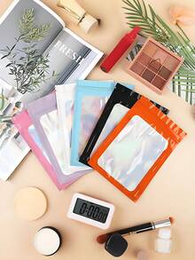 100个/10个装可重复密封袋，透明窗口食品保鲜袋，糖果袋，软糖袋，铝箔袋，派对礼品包装袋，全息可重复密封拉链食品保鲜袋，铝箔防臭袋，塑料扁平包装袋，适用于派对礼品、食品、糖果、珠宝、唇彩等，多种尺寸和颜色可选。 - 彩色 - 查看 6