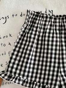 Girls' Plaid Shorts, Versatile Fashion Summer Shorts, Random Cut - Black - View 3