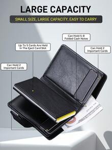 EIGIIS 男士极简弹出式卡包，RFID防盗磁吸设计，PU皮革材质，可装现金和信用卡，最多可装14张卡，生日礼物，父亲节礼物 - 彩色 - 查看 3