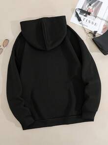 Plus Size, Letter Pattern Print, Simple And Fashionable Versatile Casual Top, Popular Loose Travel Clothes, Autumn And Winter Casual Women's Hoodie - màu đen - Xem 3