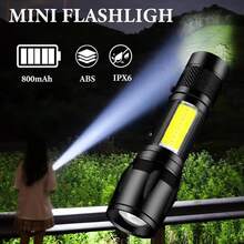 Super Bright Mini LED Flashlight Zoomable Strobe 5 Modes Rechargeable Outdoor Emergency Pocket Light For Outdoor Camping Hiking Emergency Use - Random Color(Blue Or Gray) - View 7