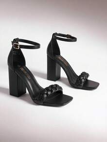 Women High Heel  Summer Sandals Braided Open Toe Ankle Strap Chunky Heeled Sandals Party Wedding Dating Dress Pumps Shoes, For Daily,Vacation - màu đen - Xem 1