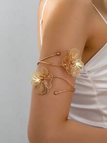 1pc Fashionable Floral Arm Cuff, Suitable For Women's Daily And Party Wear - Gold - View 10