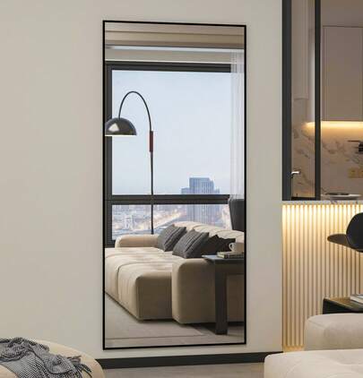CASSILANDO 180x80cm Standing Mirror, Black Floor Large Mirror, Standing Mirror, Against Wall For Bedroom, Panel And Wall-Mounted Thin Frame Mirror
