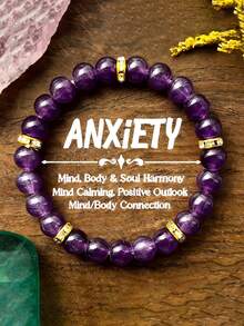 1 chiếc/Vòng tay phong cách Bohemian tự tin, vòng tay đá thạch anh tím 8mm, quà tặng trang sức - Màu tím - Xem 5