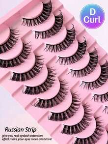 10 Pairs D Curl False Eyelashes, Natural & Realistic, Voluminous & Fluffy, Lightweight & Flexible, Reusable, Soft & Lightweight, Easy To Apply, Create Stunning Eye Makeup, Segmented Eyelashes - Black - View 4