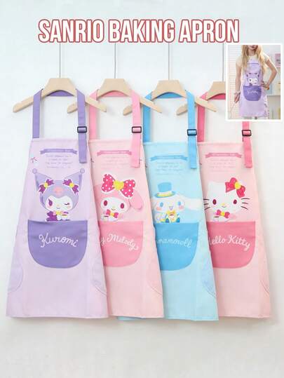 3pcs Sanrio Character Kitchen Aprons (Hello Kitty, My Melody, Kuromi, Cinnamoroll), Waterproof, Oil-Proof, Stain-Resistant, Adjustable Neck Strap, Front Pocket, Built-In Wipe Towel, Durable Woven Fabric, Lightweight & Breathable, Easy To Clean, Suitable For Cooking, Baking, Cleaning, Gardening, Cosplay, Ideal Gift For Fans, Women, Men, Birthday, Christmas, Daily Kitchen Use