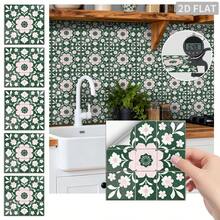 24pcs/Set Fresh Green & Pink Sakura Pattern Self-Adhesive Tile Stickers, 3.94/5.91/7.87 Inch, Waterproof & Oil-Proof, For Home Decor, Kitchen Backsplash Renovation - FHZ-126 - View 9