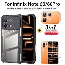 三合一Note 60 Pro手机壳，高强度透明亚克力防震软壳，包含钢化玻璃屏幕保护膜和镜头保护膜。 - 黑色 - 查看 2
