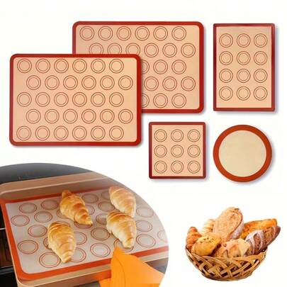 Set de 5 esterillas de silicona para hornear reutilizables, resistentes al calor, antiadherentes, para macarrones, tapete para horno, accesorios de cocina para hornear pasteles y galletas
