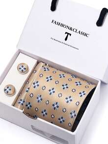 3pcs/Set Geometric Pattern Men's Tie, Pocket Square, Cufflinks, Romantic White Gift Box, Suitable For Men's Wedding, Holiday, Anniversary - Color Mixing - View 3