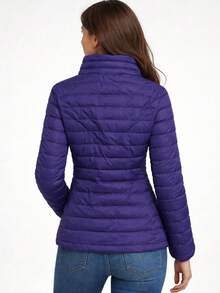 Leichte, gesteppte Damenjacke, Stehkragen, gesteppt, mit synthetischer Daunenfüllung, leicht tailliert, Reißverschluss, 2 Taschen, hüftlang, lässig, Frühling/Herbst - Blau - Übersicht 2