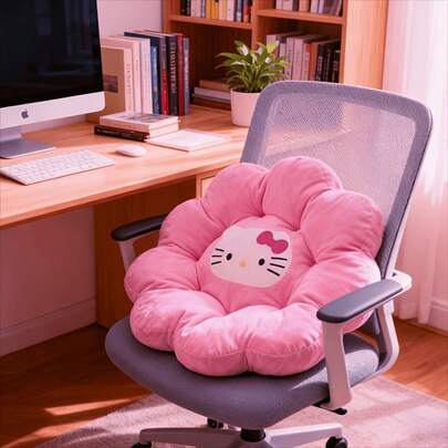 SANRIO 1个官方授权的Hello Kitty粉色花朵造型抱枕 - 柔软、舒适、保暖，适用于办公室、旅行、居家、汽车、客厅和卧室