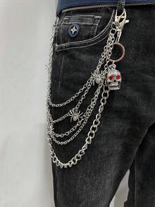 1pc Gothic Punk Style Pants Chain With Spider & Skull Pendant, Suitable For Men & Women To Pair With Jeans, Casual Pants, Daily Wear And Street Party - Silver - View 1