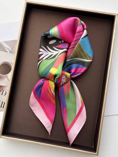 1 chiếc khăn vuông giả lụa satin nhẹ, in họa tiết retro thanh lịch dành cho nữ, kiểu dáng Bohemian, khăn quàng cổ nữ thường ngày, khăn choàng mỏng nhẹ và thoải mái, thích hợp cho mặc hàng ngày và đi chơi vào mùa xuân/hè.