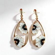 Pendientes Florales Bicolor de Esmalte Retro, Pendientes de DiseñÚnico en Forma de Gota de Agua, Pendientes Elegantes de Lujo - Multicolor - Ver 6