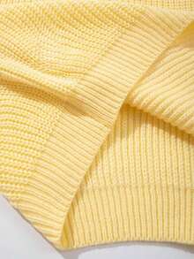 Women's Simple Ribbed Solid Color Casual Korean Textured Commuter Loose Versatile Stand Collar Zipper Half-Placket Pullover Long Sleeve Sweater, Spring/Autumn/Winter - 黃色 - 查看 10