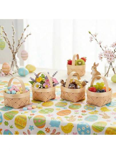 4pcs Mini Baskets With Handles - Small Woven Wooden Baskets, Perfect For Weddings, Parties, And Cottage Decor, Gifts, Table Settings, Party Favor Baskets, In A Rustic Style