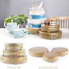 EZIFY 3-Tier Round Metal Cake Stands, Dessert Display Set For Weddings, Birthdays, Valentine's Day, Graduation & Holiday Themed Parties - 金色 - 查看 3