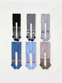 3条男童卡通字母印花紧身裤，柔软透气，适合日常穿着 - 彩色 - 查看 1