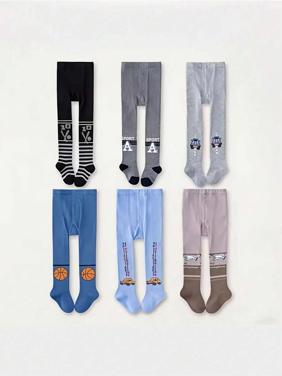 3条男童卡通字母印花紧身裤，柔软透气，适合日常穿着 - 彩色 - 查看 1