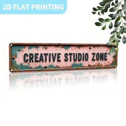 1 biển hiệu treo tường bằng kim loại kiểu cổ điển "CREATIVE STUDIO ZONE" - Trang trí tường bằng kim loại phong cách mộc mạc - Bền, thích hợp sử dụng trong nhà/ngoài trời, cho nhà cửa, nhà bếp, quán cà phê, quán bar, hiên nhà và vườn, biển hiệu sân vườn đa năng kiểu Anh, quà tặng cho bạn bè