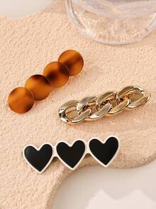 6件套亚克力心形金链琥珀圆形发夹套装，女士发饰 - 彩色 - 查看 6