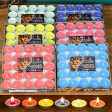 Unscented Tea Light Candles 50 Pack | 4 Hours, White, Smokeless, Dripless Small Votive Paraffin Tealights | Long-Lasting For Home, Weddings, Events, Emergencies | Mini Candles Bulk - Multi-colored Candles - View 3
