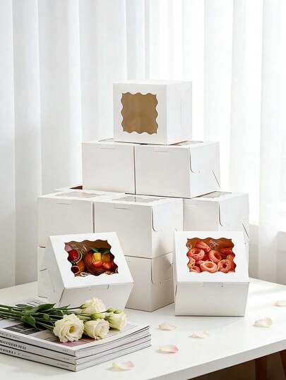 5 قطع/10 قطع صناديق عرض خبز ذات حافة موجية مع نافذة عرض شفافة، صناديق ورق كعك بيضاء، مناسبة للزفاف وعيد الميلاد والحفلات وتعبئة الحلويات والنزهات، قابلة للاستخدام في المقاهي والمنازل والمطاعم والحفلات والمناسبات الرسمية، هدايا عيد الأب وعيد الأم والأصدقاء والعائلة والمعلمين