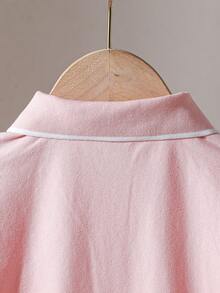 Polo de manga corta para niñas, nuevo diseño de estampado de oso estilo coreano, parte superior versátil - Rosa - Ver 7