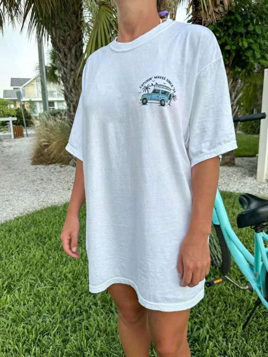 2026Womens Y2k Coconut Tree Graphic Oversized T Shirts Tops Coconut Tree/Letter Print Short Sleeve Round Neck Loose Fit Tee Shirt Summer Vintage Aesthetic Baggy Tees Tops Preppy Coastal Teen Girl Clothes Streetwear100Cotton,Summer Tops - 白色2 - 查看 1