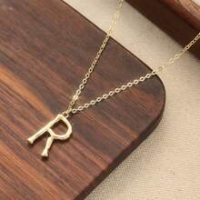 New R-Shaped Pendant Necklace, Gold-Color Bamboo Pendant, English Letter Jewelry, Great Gift For Men And Women - Gold - View 4