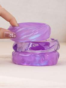 3Pcs Purple Shimmer Resin Bangle Set For Women - Iridescent Glitter & Clear Acrylic Stackable Bracelets, Y2K Boho Wrist Jewelry Gift - Purple - View 3