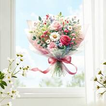 1pc Lace Bow Floral Window Sticker, Includes Daisy & Rose Patterns, DIY Removable Self-Adhesive Decorative Sticker, Suitable For Mother's Day, Living Room, Bedroom, Study, Office - Mother's Day - View 2