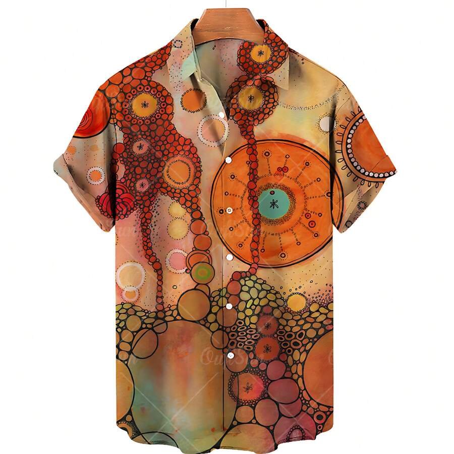 Abstract And Colorful Patterns Symbolize Creative Energy And Happy Emotions. 3D Printed Casual Short Sleeved Button Men's Shirt For Summer Fashion - A508D-AL24368 - 查看 1