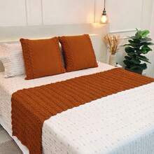 Knitted Blanket Footboard Kit For Queen King Sofa Bed Cozy Home Decor + 2 Cushion Covers - Golden Amber - View 2