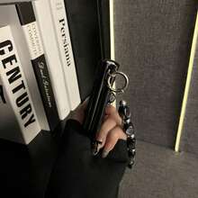 Funda de teléfono negra con patrón de estera de paja de estilo Y2K de lujo y pulsera asimétrica con forma de piedra compatible con Samsung Galaxy ZFlip7 Z Flip6 ZFlip 5, compatible con - Negro - Ver 6