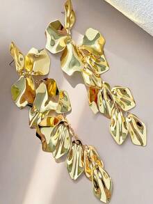 1 Pair Vintage Elegant Floral Dangle Earrings With Tassel, Luxury Personalized Earrings Suitable For Daily, Vacation, Party, Gift - Gold - View 1