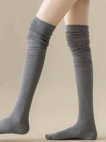 1pair Women's Over-Knee Winter Warm Boot Socks, Long And Thigh High, Cozy - Xám - Xem 2