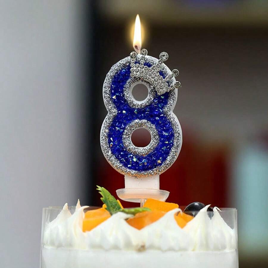 1支金属皇冠装饰数字生日蜡烛,亮蓝色0-9数字蜡烛,适用于生日蛋糕、节日和派对,男女通用 - 生日蠟燭數字 - 查看 1