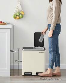 SONGMICSülleimer Küche, 2 x 15 Liter,ülltrennsystem 2 Fächer, inklusive 15üllbeutel, Abfalleimer, Treteimer, recycelbare Abfälle, Biomüll, Softclose-Deckel, sandbeige-tintenschwarz LTB30A02 HN8V - sandbeige-tintenschwarz - Übersicht 7