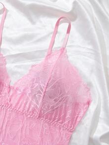 Plus Size Women Lace Patchwork Sexy Lingerie Bodysuit - Pink - View 5