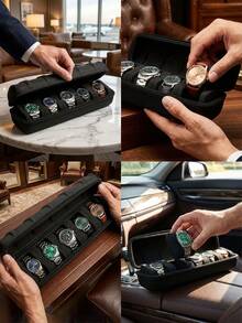 Heavy-Duty Watch Storage Box, Unisex, Scratch-Resistant Lining, Carrying Handle, Suitable For Home, Travel, Watch Collection, Ideal Gift For Men And Women, Compact Design, Durable Construction, Perfect For Watch Accessories, Watch Boxes, Watch Storage And Home Organization. - Black - View 8