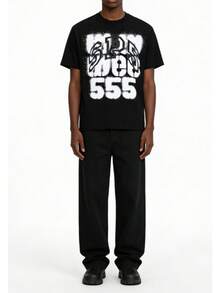 Sp5der Unisex Graphic Letter Tee ,  Summer Tops, Classic SP5 Logo, 555 Letter Print With Street Wear - màu đen - Xem 2