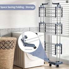 Luminpool Clothes Drying Rack 3 Tier Adjustable Rolling Laundry Hanger With Foldable Wings Large Garment Dryer With Casters For Outdoor Indoor - 灰色 - 查看 4