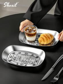 shoxil 1 Peça Bandeja Retangular de Aço Inoxidável com Gravação a Laser, Prato de Petiscos com Padrão Gravado, Adequado para Restaurante, Casa, Festa, Recepção de Convidados - Bandeja - Visão 5