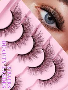 ENCHUW 5 Pairs Lashes Natural Look Faux Mink Eyelashes Extension Fluffy Eyelashes Lashes Extension Makeup Tool For Daily Wear - Black - View 1