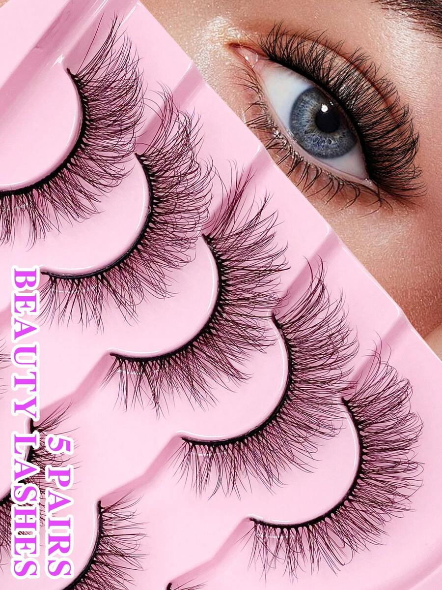 ENCHUW 5 Pairs Lashes Natural Look Faux Mink Eyelashes Extension Fluffy Eyelashes Lashes Extension Makeup Tool For Daily Wear - Black - View 1