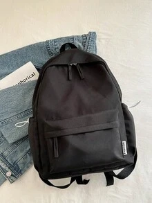 1 pièce Sac à dos pour adolescents avec fermeture à glissière en nylon, version coréenne Harajuku Ulzzang, simple et à la mode, style campus Ins, convient à tous les looks - Sac à dos simple + porte-clés - Voir 6